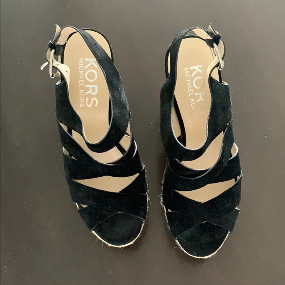 Michael Kors size 38 black suede wedges